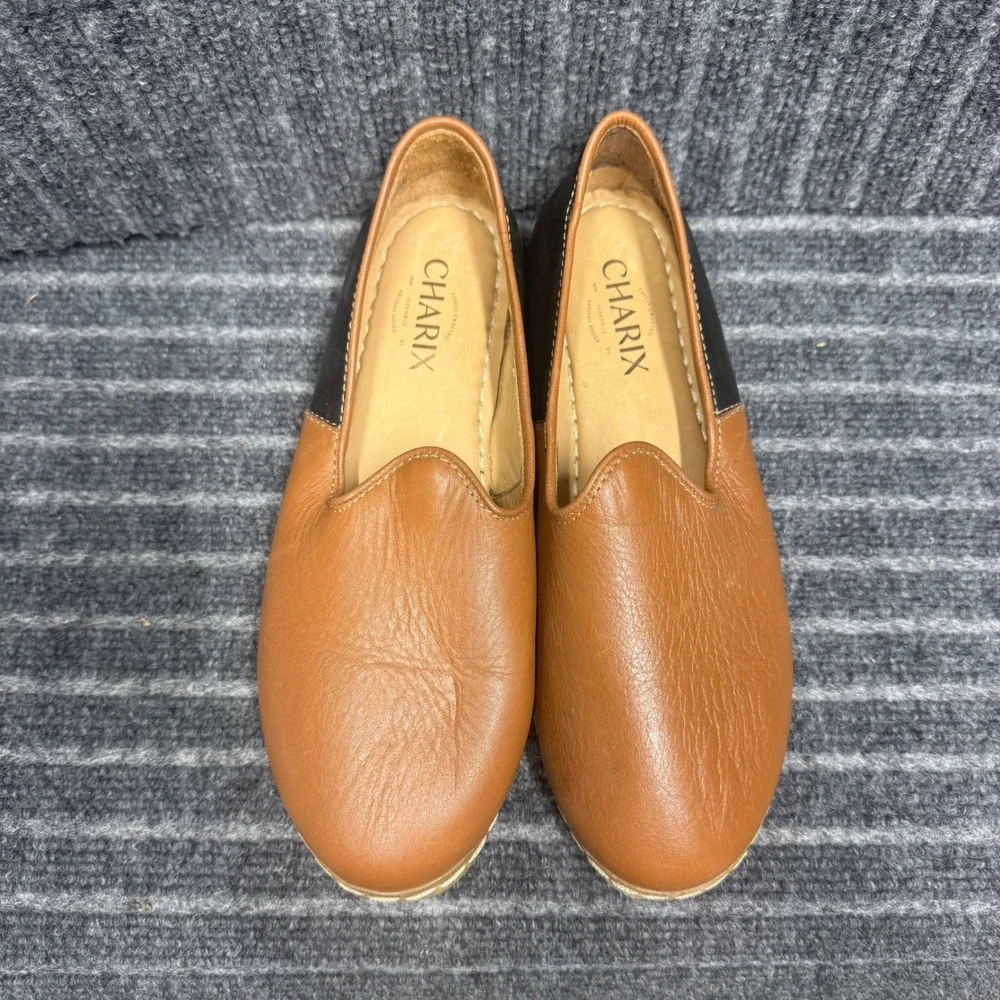 Charix Leather Loafers 38 Brown Black Excellent Artisan Slip On Shoes